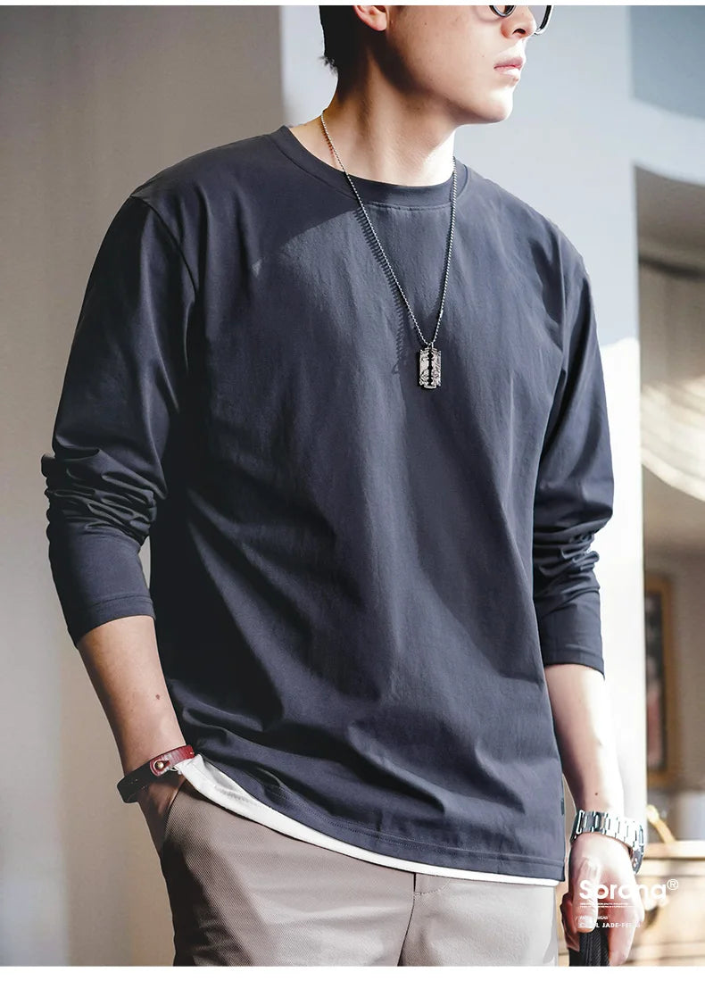 Maden New Casual Sorona Cool Long-sleeved T-shirt Quick-drying Antibacterial Round Neck Top for Men's Spring And Autumn