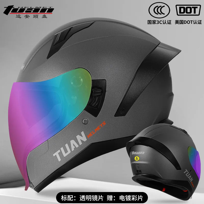 2026 New Motorcycle Helmet Standard DOT Double Mirror Drinkable Water Ghost Face Helmet Cycling Locomotive Full Helmet