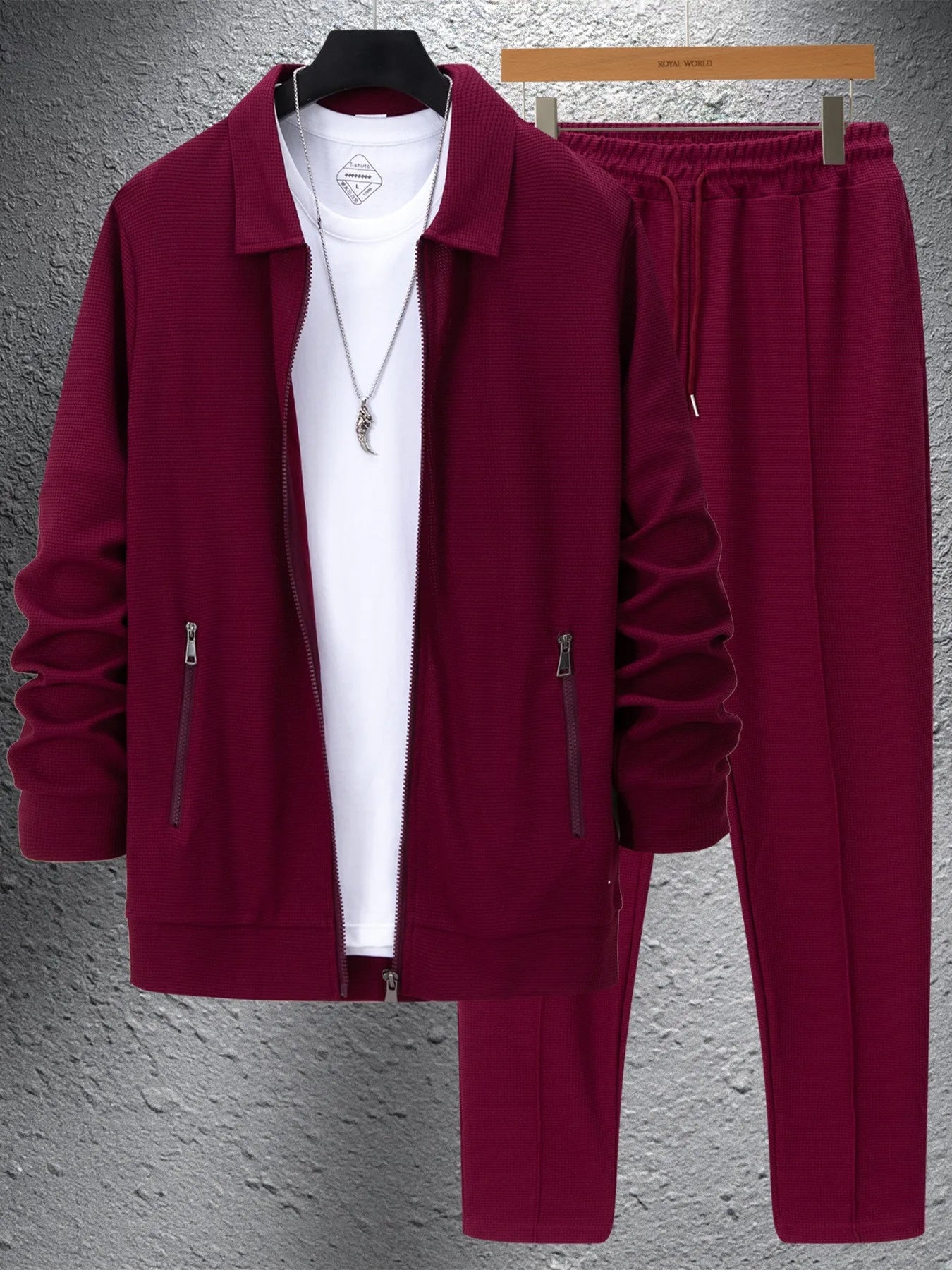 The new 2025 spring and autumn sports men's youth popular solid color jacket jacket trousers two leisure sports suit