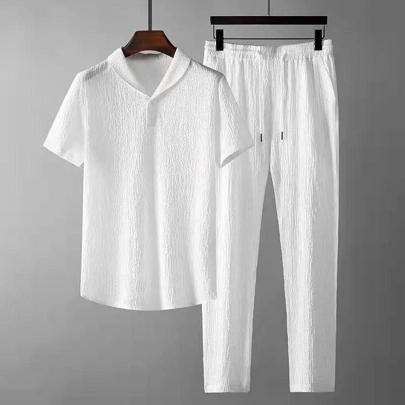(Shirt+Trousers) 2026 Summer new arrival Men Fashion Classic Shirt men Business Casual Shirts Men A Set Of Clothes Size M-4XL