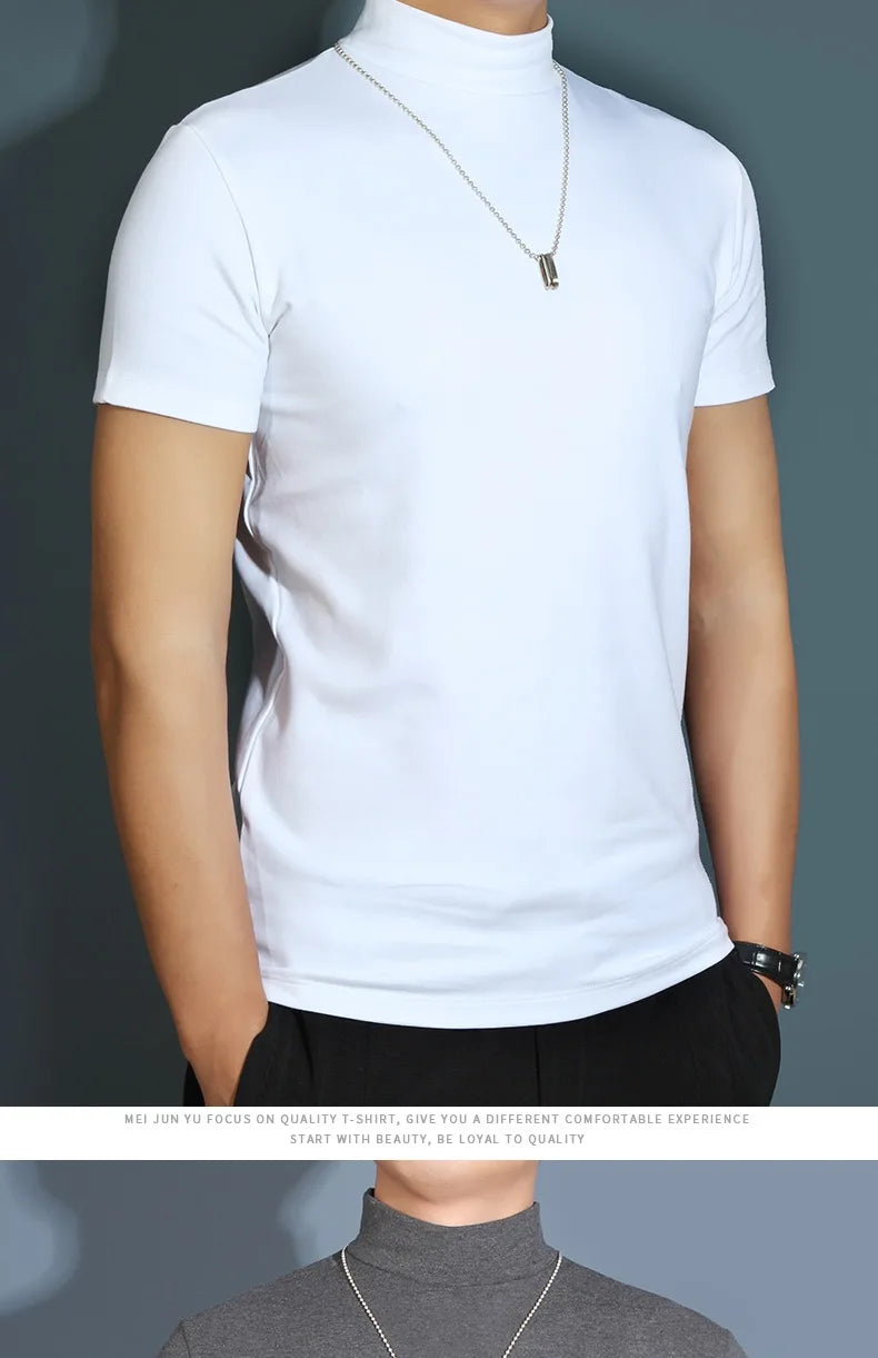 1pcs Thin New Men Half High Collar T shirts Short-sleeve Tee Fitness Joggers Bodybuilding Quick Dry tshirt Male Gym Clothes Tops