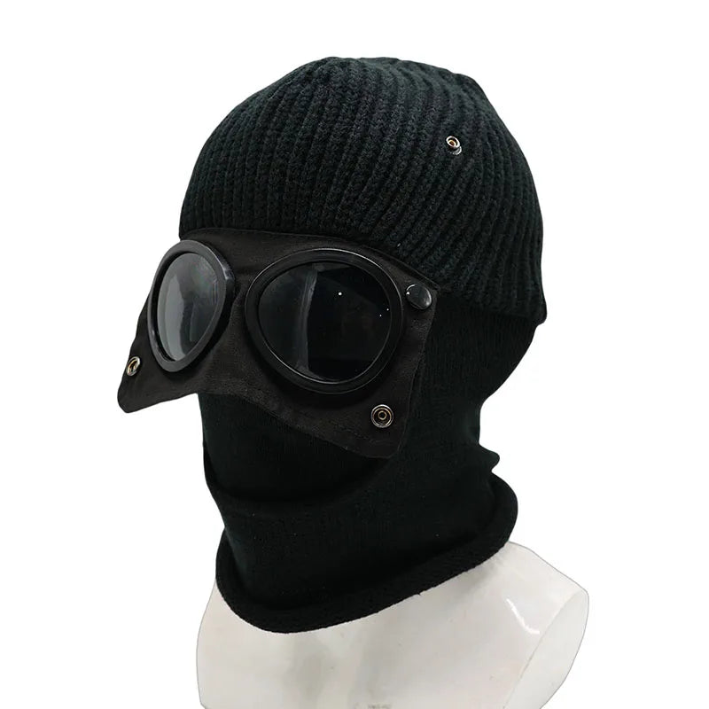 1 Pcs Trendy Autumn Winter Warm Caps Aviator Glasses Men Women Ear Protection Windproof Cycling Full Face Cover Warm Knitted Hat