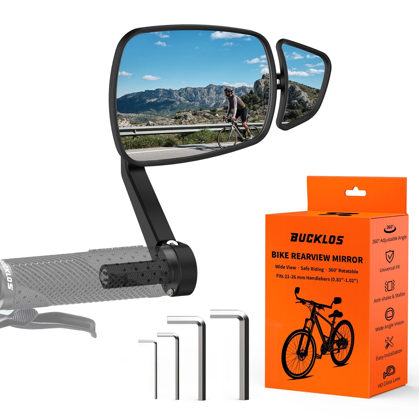 BUCKLOS Bike Rear View Mirror 360° Adjustable Wide Angle Anti-Glare Handlebar Plug Rearview Mirror E-Bike Small Auxiliary Mirror