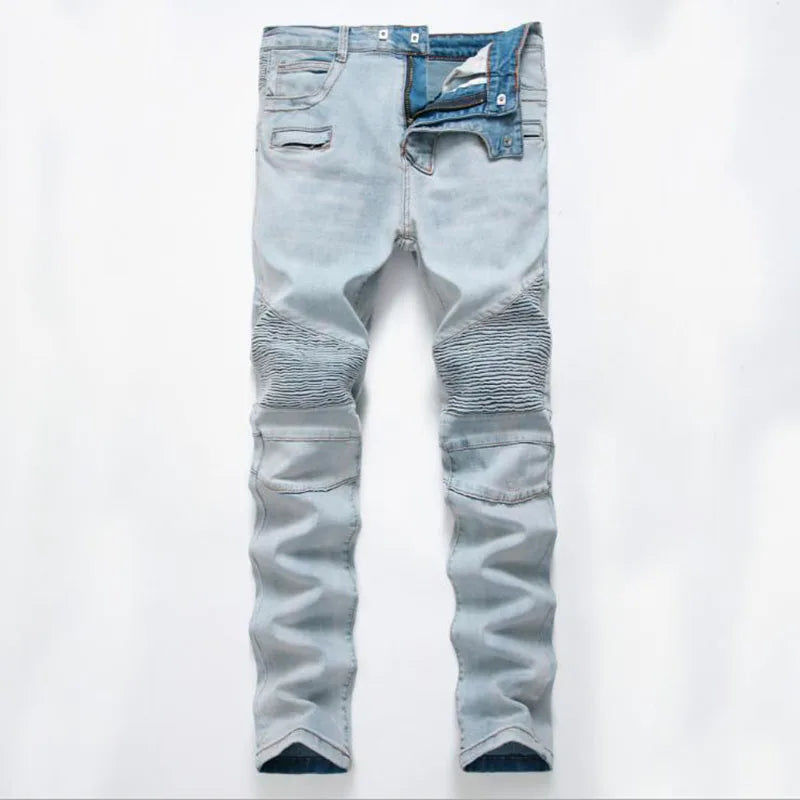 2021 New Fashion Mens Moto Biker Straight Jeans Spring Autumn Punk Streetwear Trouers Casual Denim Designer Pants Size 28-42