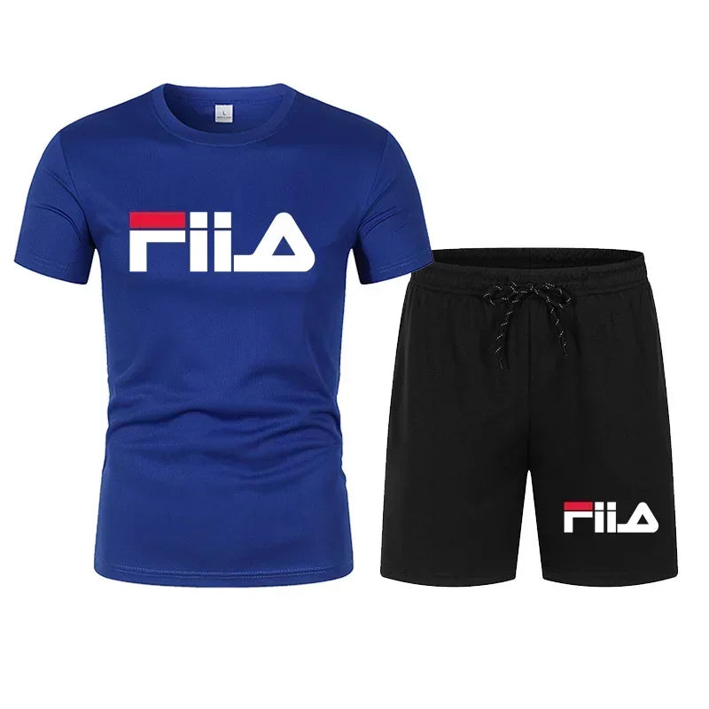 Men's short-sleeved suit, modern casual summer sports outfit, moisture-wicking and breathable mesh T-shirt and shorts combinatio