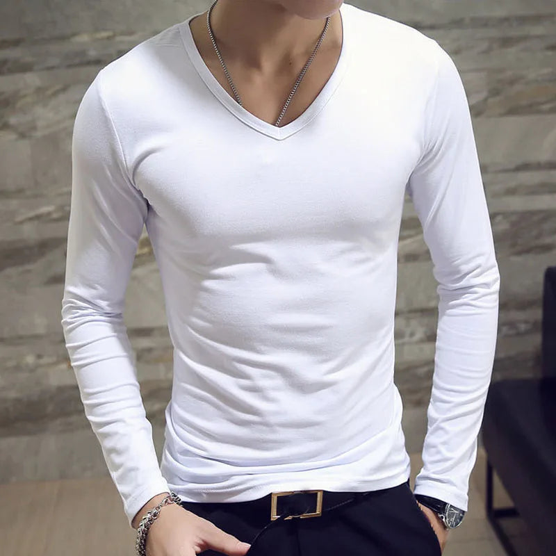 1pcs Spring Autumn Men Long Sleeve T Shirt Mens Thin Solid Casual T-shirts Classic Clothes Men's T-shirts Male Thermal Tops