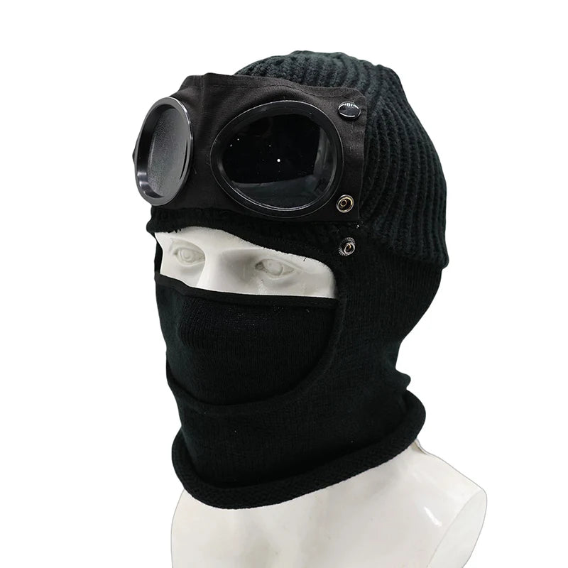 New Trendy Autumn Winter Warm Caps New Aviator Glasses Men Women Ear Protection Plus Cycling Full Face Cover Warm Knitted Hats