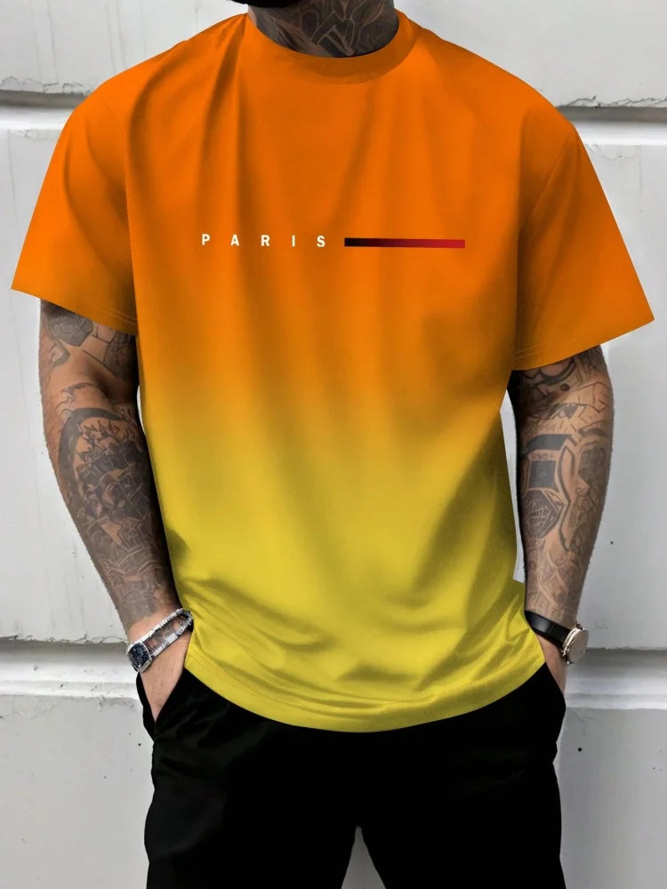 Men's Short Sleeve Summer Outdoor Breathable Round Neck T-shirt Short Sleeve Classic Stripe Pattern Large Size Loose Men's short
