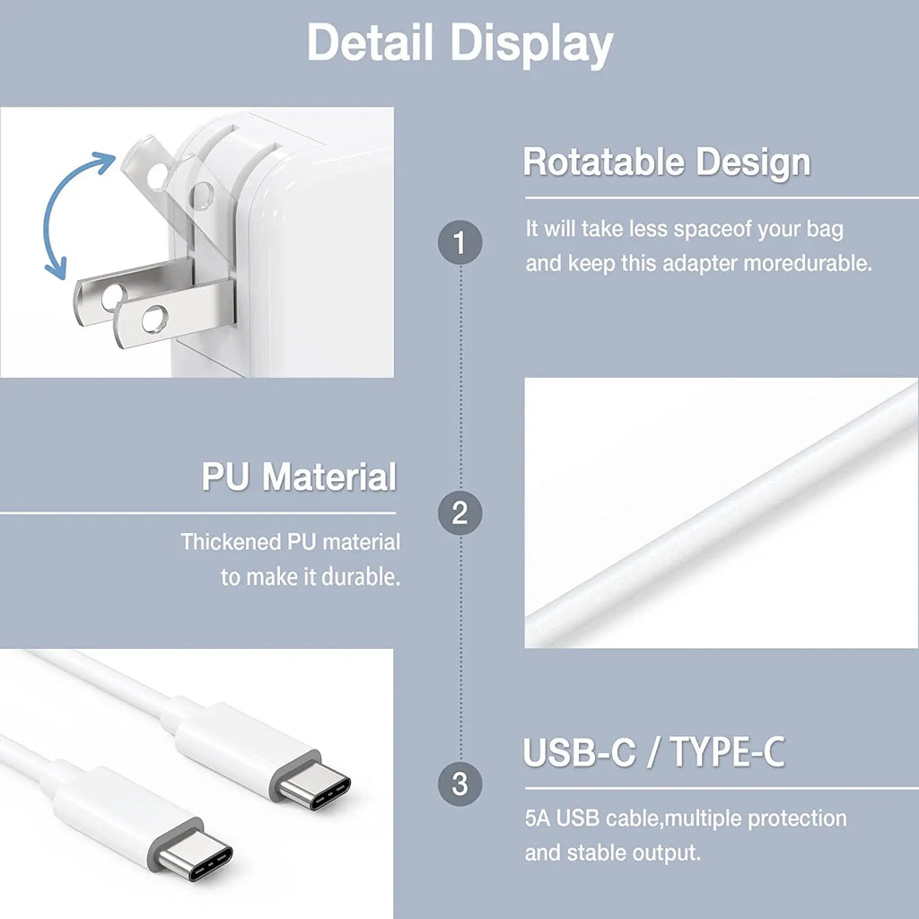 140W USB-C Power Adapter for MacBook Pro 16/15/14/13 Inch & iPad Pro (2021-2018): High-Power Charger with 2M Data Cable