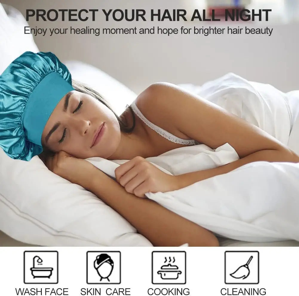 New Satin Wide Brim Nightcap Silky Bonnet Hair Wrap For Sleeping Sleep Cap With Elastic Soft Band Styling Cap Wash Face Nightcap