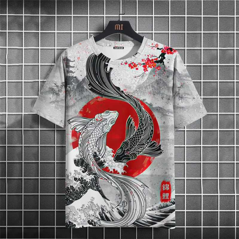 Fashion Japanese Ukiyo-e Graphic T Shirts For Men Trend Summer Short Sleeve 3D Printed T-shirts Loose Harajuku Y2k Tees Tops