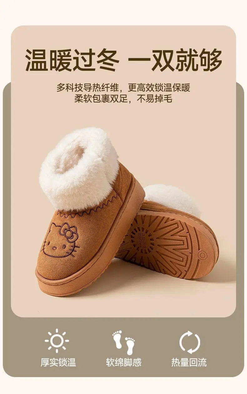 Sanrio Hello Kitty Winter Slippers Y2K Cute Cartoon Outdoor Sports Anti-Slip Slipper Casual Home Warm Shoes Universal Use Gift