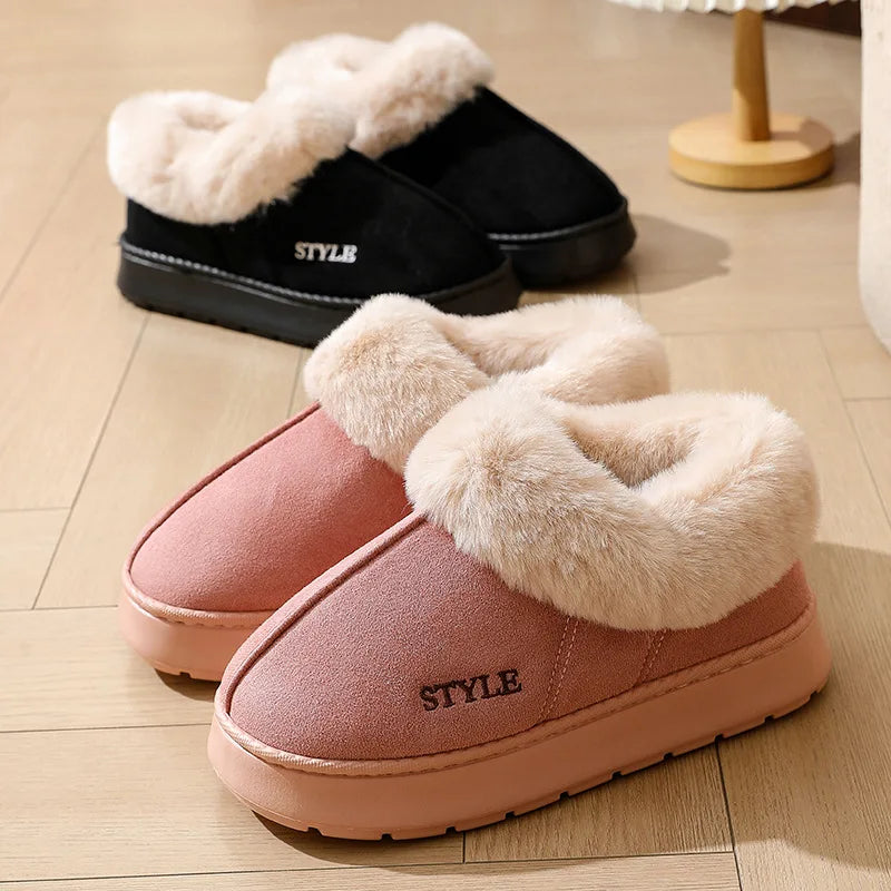 New Platform Snow Boots for Women's Home Thick Warm Wool Shoes Women's Outdoor Anti-Slip Fur Velvet Ankle Short Boots Shoes