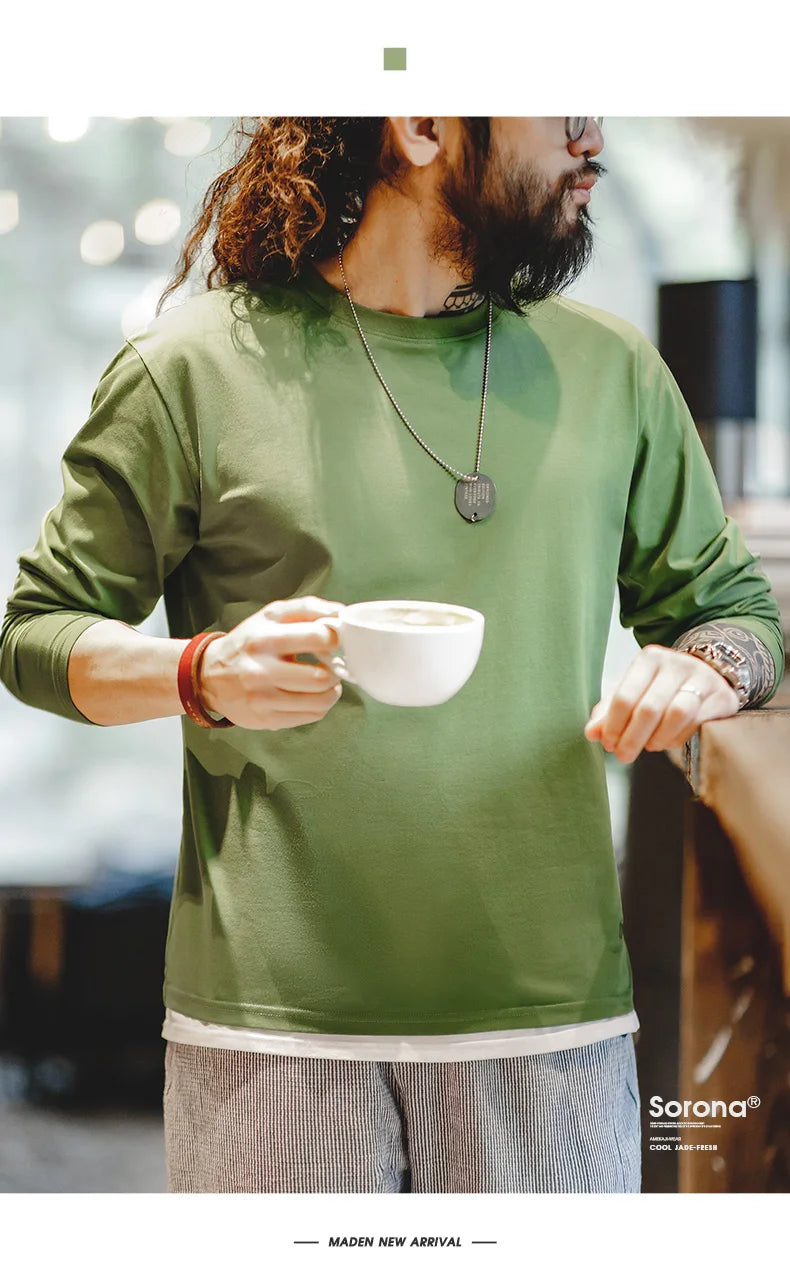 Maden New Casual Sorona Cool Long-sleeved T-shirt Quick-drying Antibacterial Round Neck Top for Men's Spring And Autumn