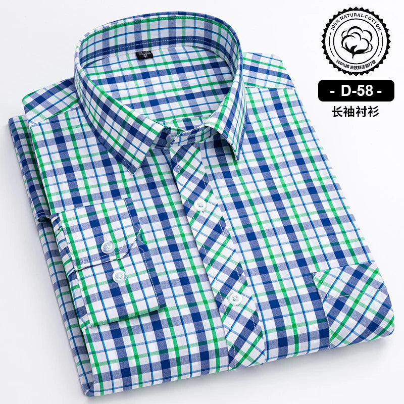 New Cotton Plaid Casual Shirts For Men Long Sleeve Fashion Print Checked Regular Fit Mens Plaid Shirts Dress Daily Clothing Soft