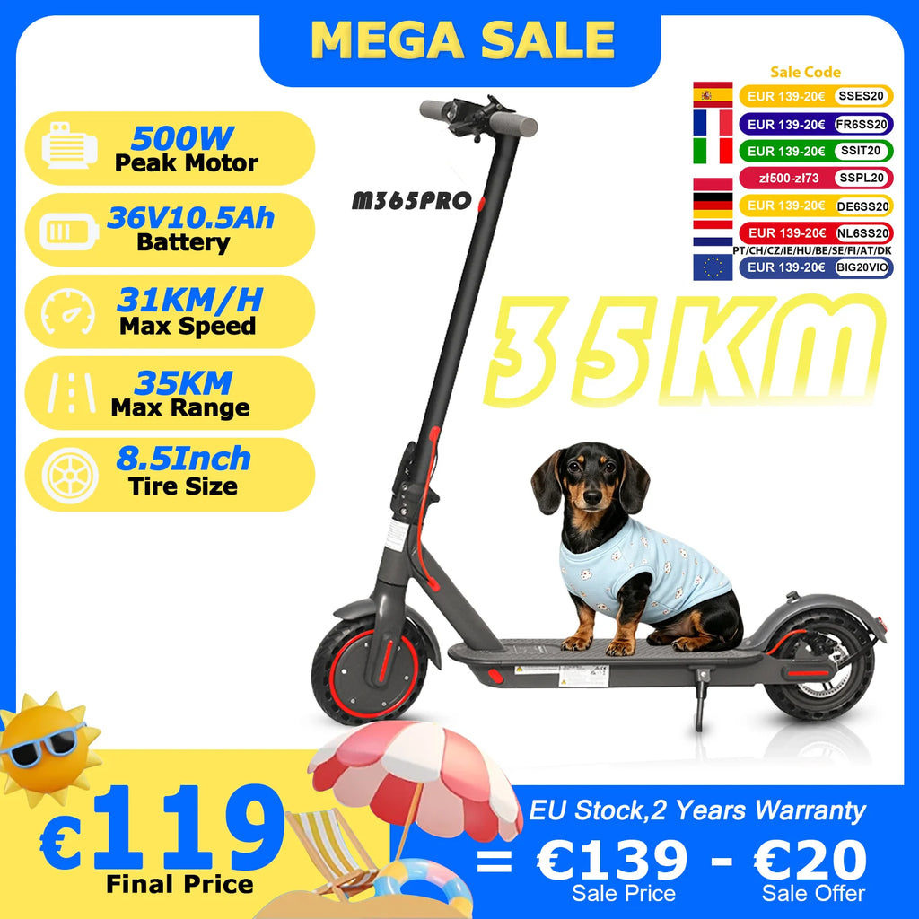 M365PRO/M365 X1 Electric Scooter 36V 10.5Ah 500W Motor 35KM Long Range 31KM/H 8.5Inch Solid Tires Foldable Smart APP EScooter
