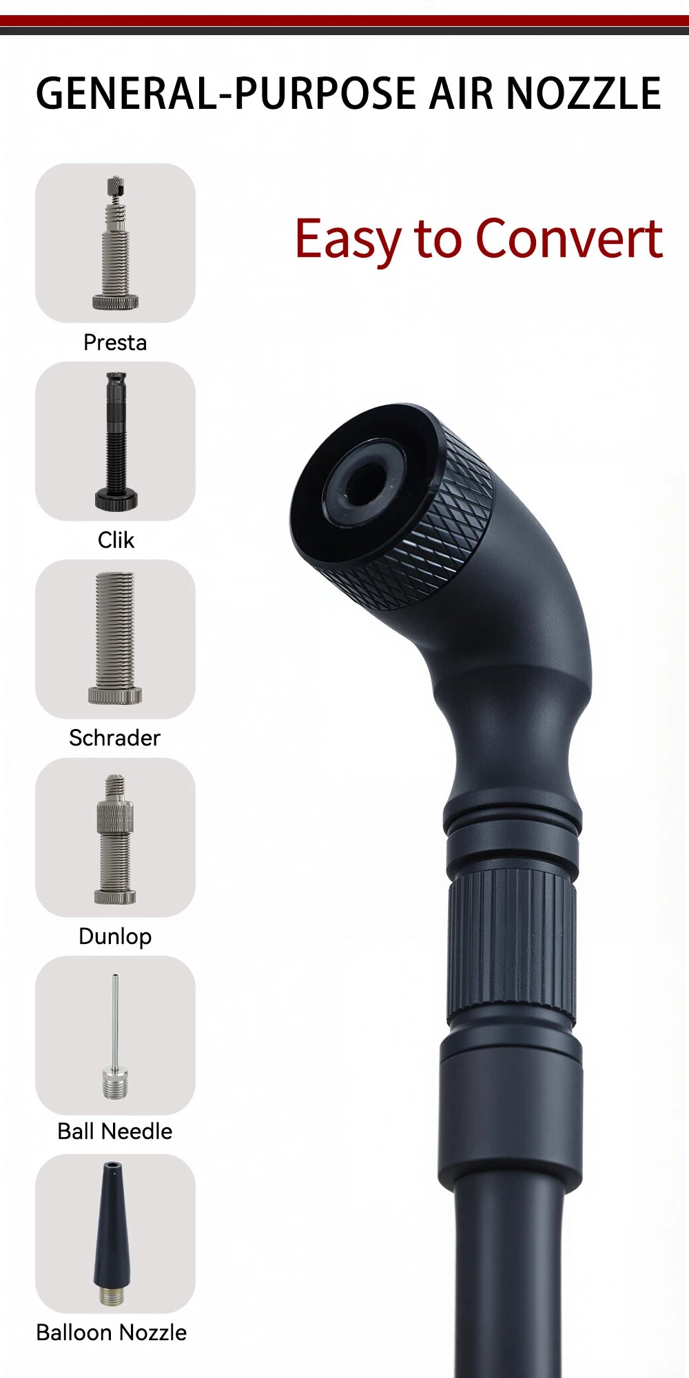 4 In 1 Universal Bicycle Air nozzle with extension Hose Clik Presta Schrader Dunlop Valves Bike Motorcycle Pump Portable Connect