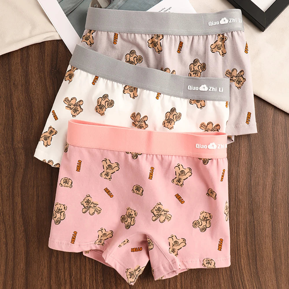 3PCS/Pack Autumn Winter Cotton Cute Bear Print Women's Panties Antibacterial Breathable Crotch Underwear Comfortable Soft Linger