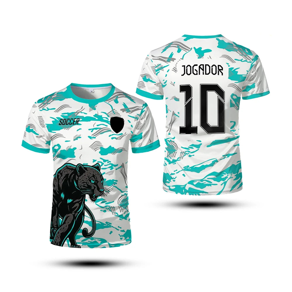 New Summer Men's T-shirt Sports Top Printed Black Panther Training Jersey Quick-drying Breathable And Comfortable Football Shirt