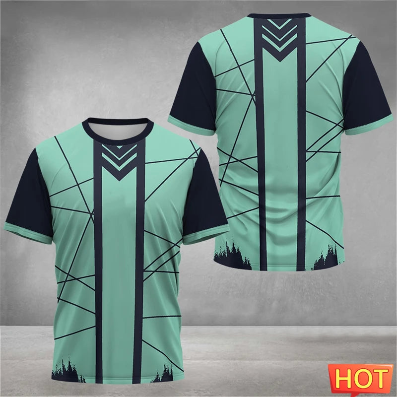 Simple Geometric Graphic Sports T Shirts For Men Summer Fashion Short Sleeve 3D Printed Badminton T-shirts Loose Breathable Tees