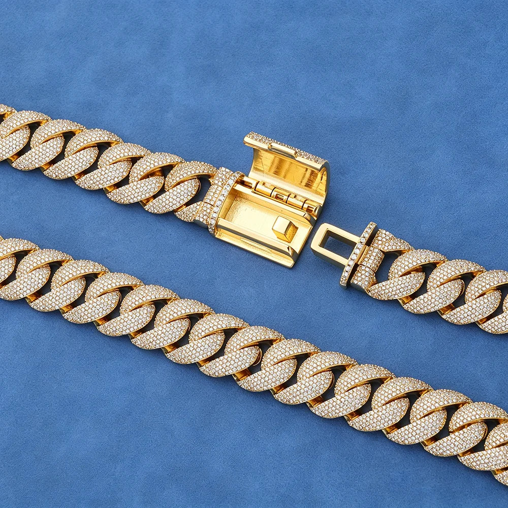 22mm Wide Cuban Chain Brass Full Paved CZ Zircon Necklace Hip Hop Iced Out Bling Rapper Jewelry Gold Silver Two Tone Neck Chain