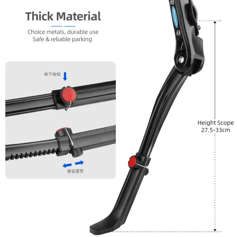 Dual Clamps Kickstand 24-29in Quick Height Adjust Bicycle Parking Rack MTB Road Chain Seat Stay Tubes Firm Install Strong Suppor