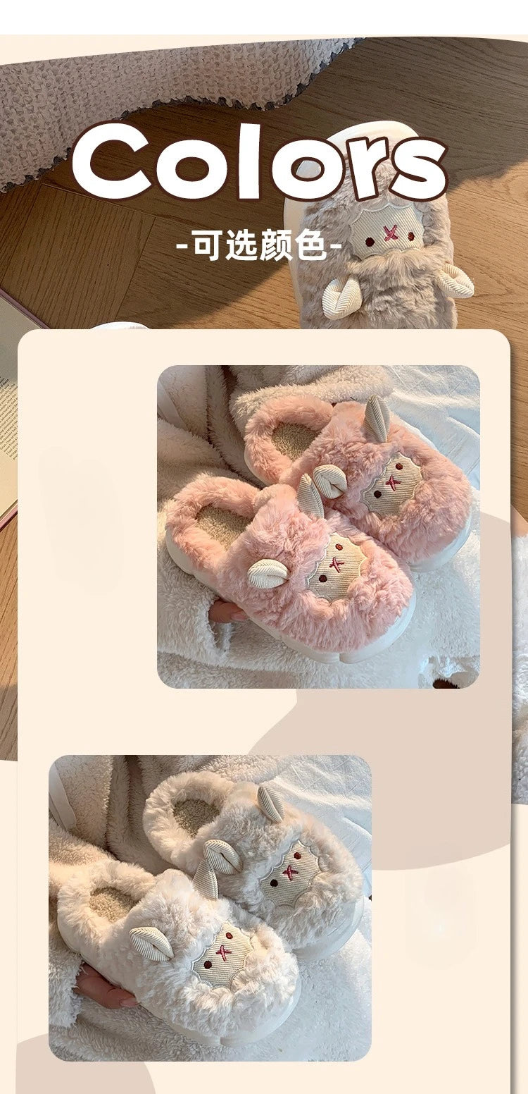 Home Fuzzy Slipper Women Sheep Fluffy Winter Warm Fur Plush Indoor Lazy Female Thermal Furry House Shoe Flat Flip Flop Ladies