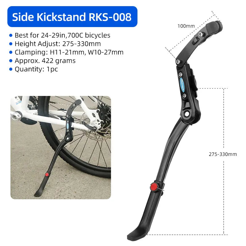 Dual Clamps Kickstand 24-29in Quick Height Adjust Bicycle Parking Rack MTB Road Chain Seat Stay Tubes Firm Install Strong Suppor