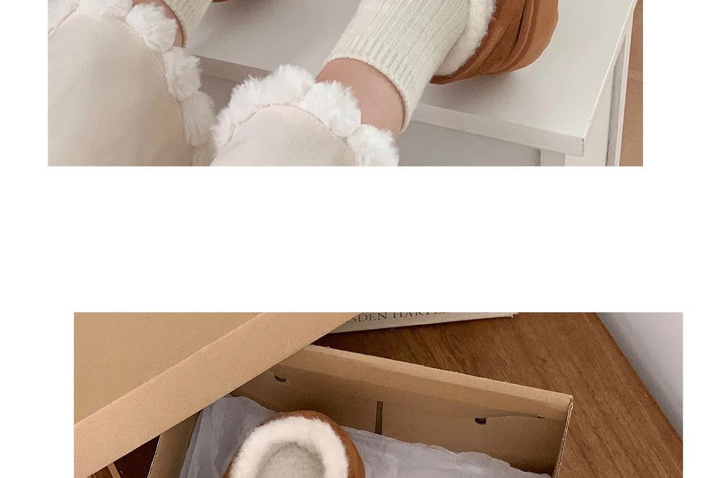 New fuzzy house slippers woman sweet furry cat designer mary janes shoes for women thick sole home slipper floor shoes bedroom