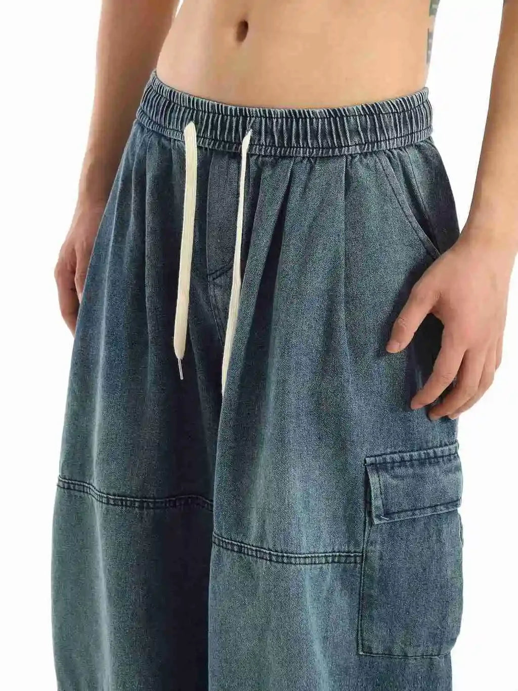 Y2k Black Baggy Cargo Jeans Trousers Men Streetwear Casual Hippie Jogging Wide Leg Oversize Long Male Denim Pants