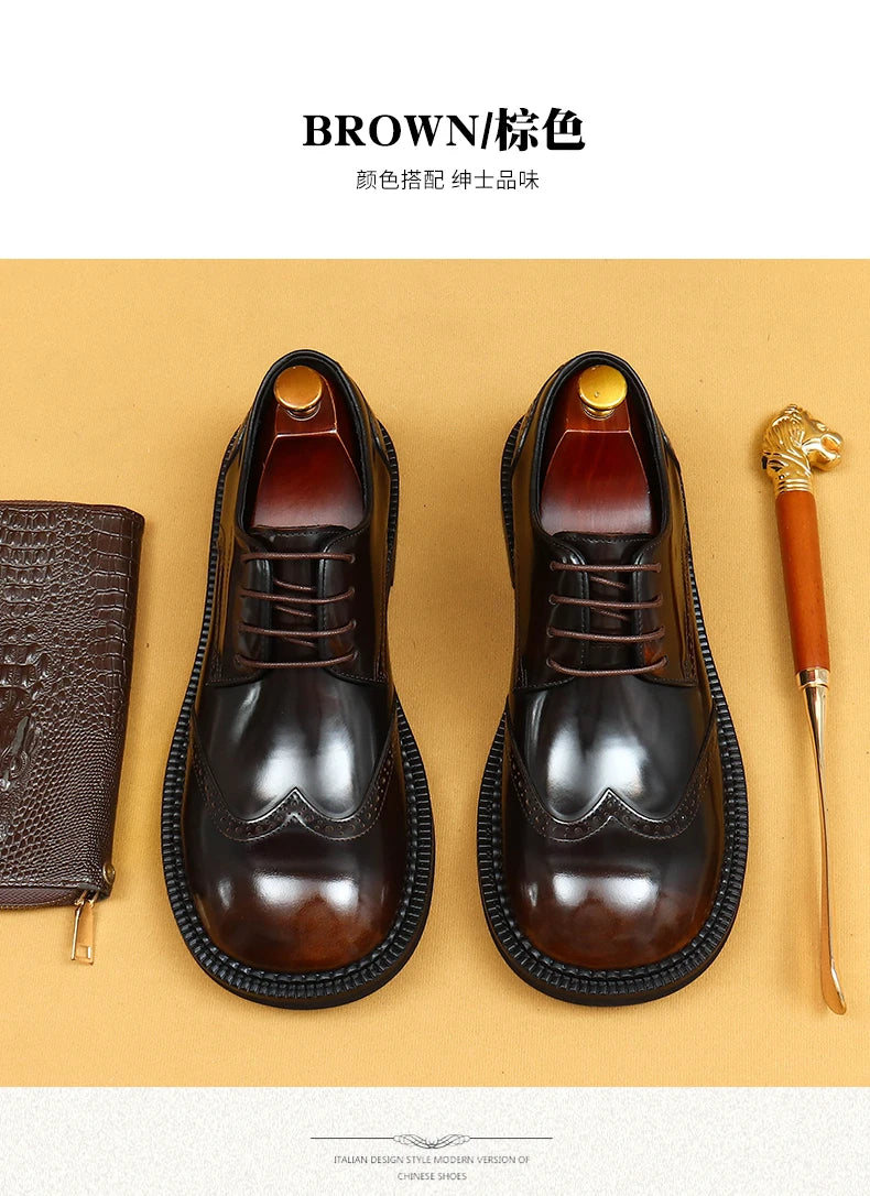 Big-headed leather shoes men's carved 2024 new wide-footed high-quality British limelight cowhide business casual men's shoes