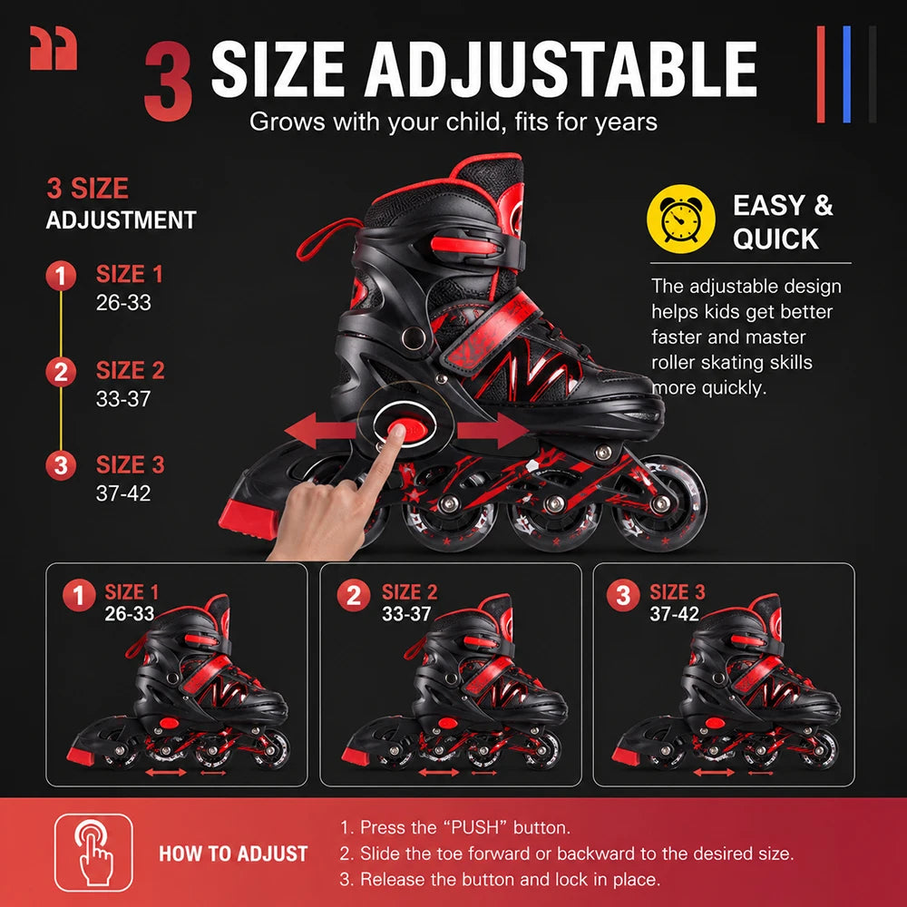 Kids Inline Skates Adjustable Roller Blades Boys Girls Flash Wheels Outdoor Skating Shoes Safe Brake ABEC7 Beginners Youth Sport