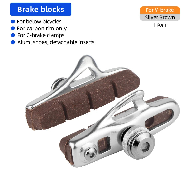 Road Bike Carbon Wheel Rim C/V-Brake Pads W/ 55mm Detachable Rubber Composite Inserts Low Noise All Weather Use Braking Blocks