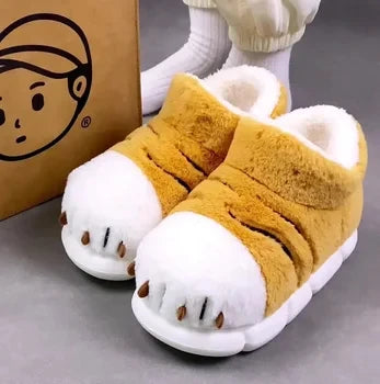 Newest cat paw feet slippers woman fluffy closed heel home shoes for women winter warm slip on animal claw slipper furry loafer