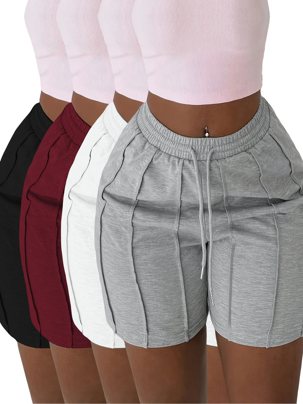 Women High Waisted Grey Shorts Summer Casual Drawstring Elastic Waist Slim Fit Biker Shorts with Vertical Seam Lounge Wear 2026