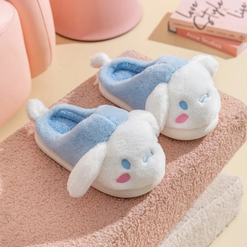 Sanrio Plush Slippers Women My Melody Kawaii Anime Cinnamoroll Cotton Shoes Flat Autumn Winter Keep Warm Non-Slip Cute Girl Gift