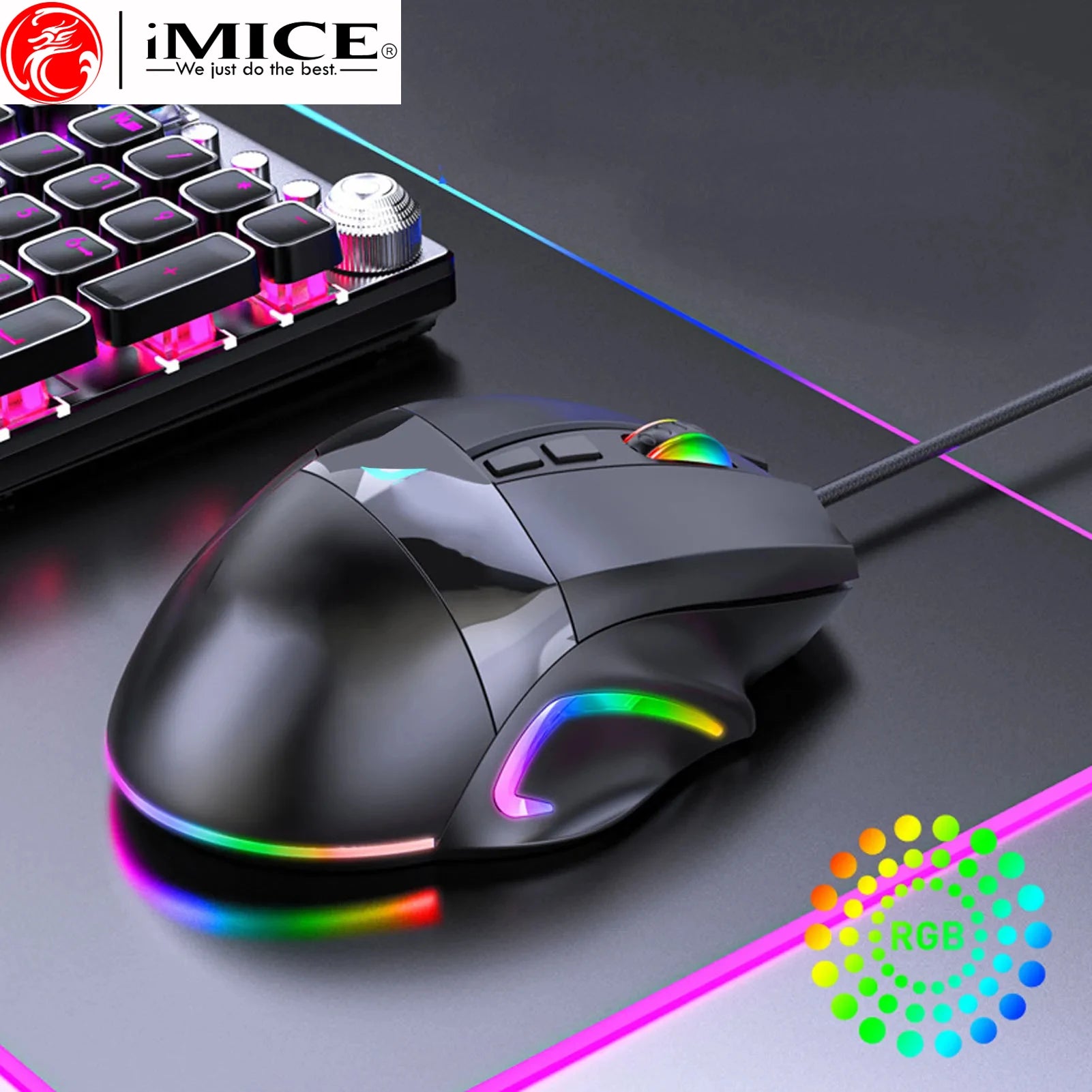 RGB Light Wired Gaming Mouse,Multi-Keys,9 Buttons,DPI Adjustable Ergonomic Design Programmable Mouse For Laptop PC Computer