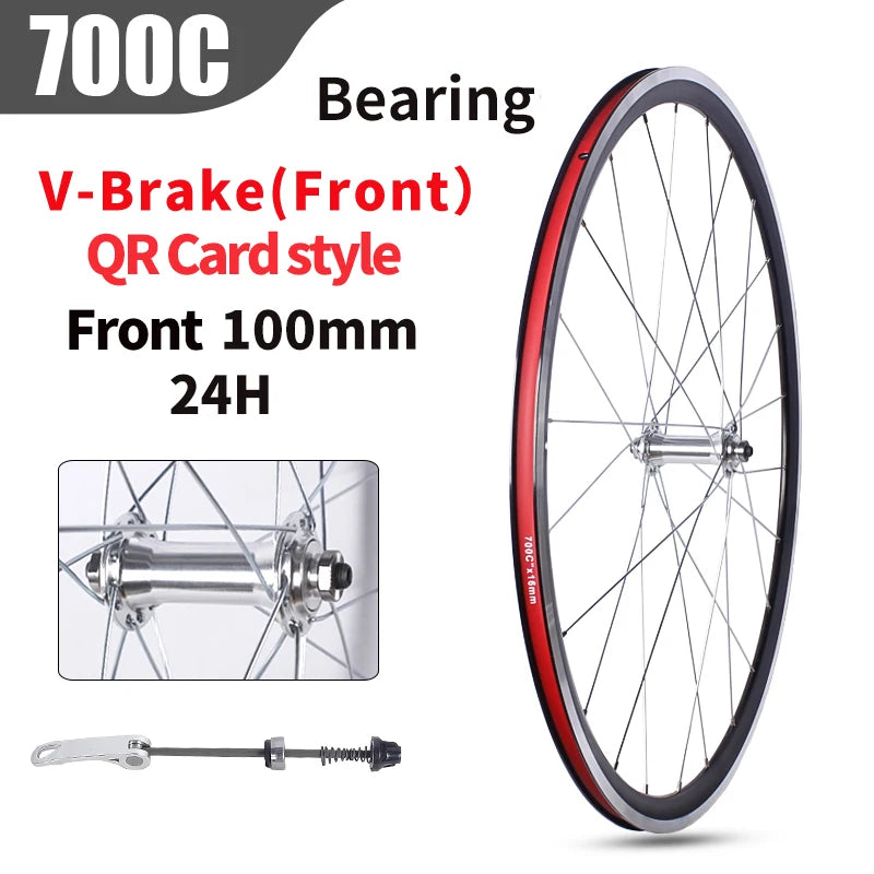 Road Bicycles Wheel Set 700C V Brake Bearing Card QR Hubs 100X130mm 24H Double Layer Aluminum Alloy 30mm Rim 7/10S Bike Wheels