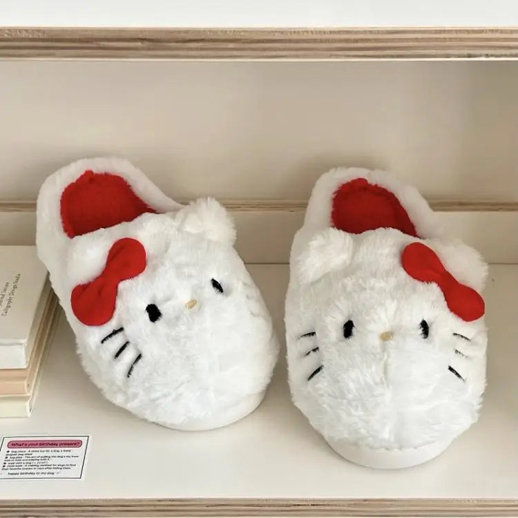 Cute Hello Kitty Anime Women Plush Slippers Sanrio Kawaii Cotton Shoes Student Winter Bedroom Soft Shoes Girls Festival Gifts