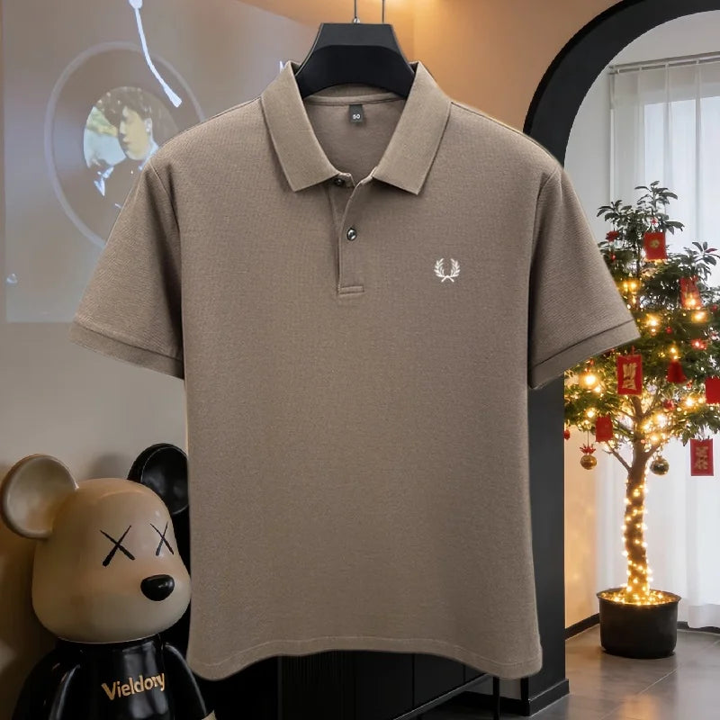100% pure cotton 2026high-end brand men's short sleeve polo shirt summer fashion luxury wheat embroidery golf top casual T-shirt