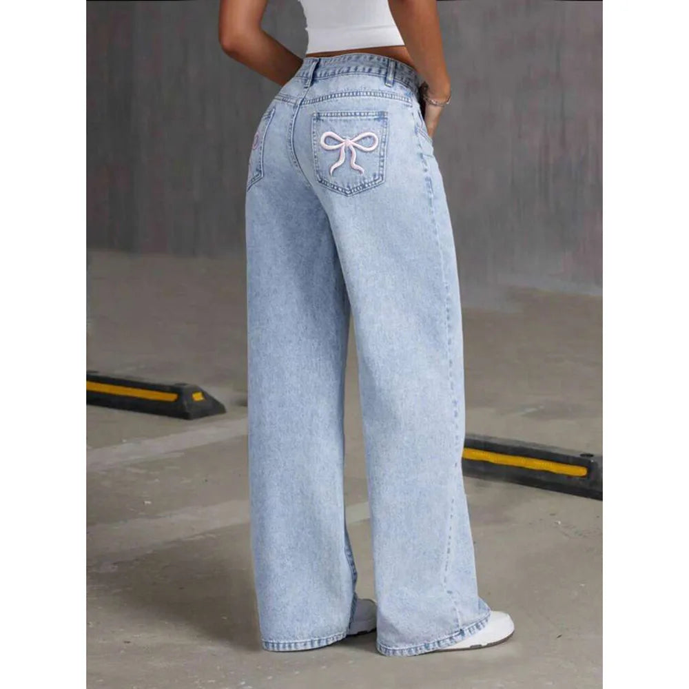 High Waist Loose Straight Wide Leg Denim Pants Women Vintage Casual Drape Long Jeans