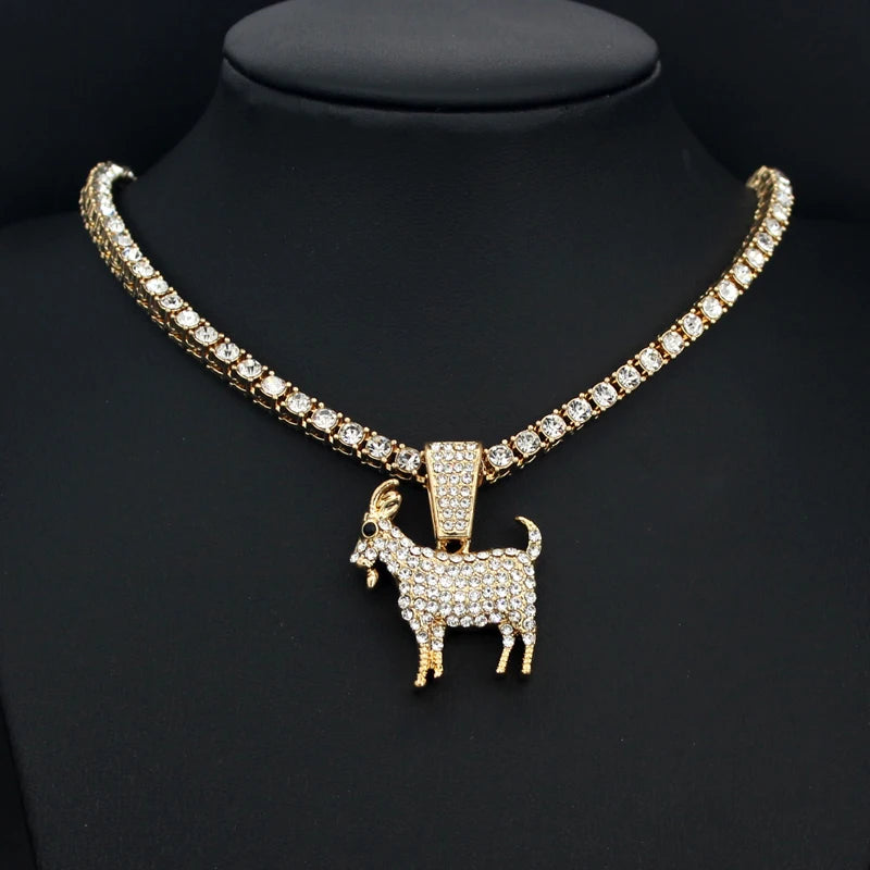 Fashion Gold Silver Plated Goat Pendant Necklace Hip Hop Tennis Chain Necklaces For Women Mens Gifts Motivation Jewelry