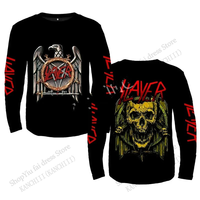Rock Slayer Band 3D Print Long Sleeve Crew Neck T-shirt Men Women Fashion Oversized Tops Tees Metal Tshirt Mens Clothing Skull
