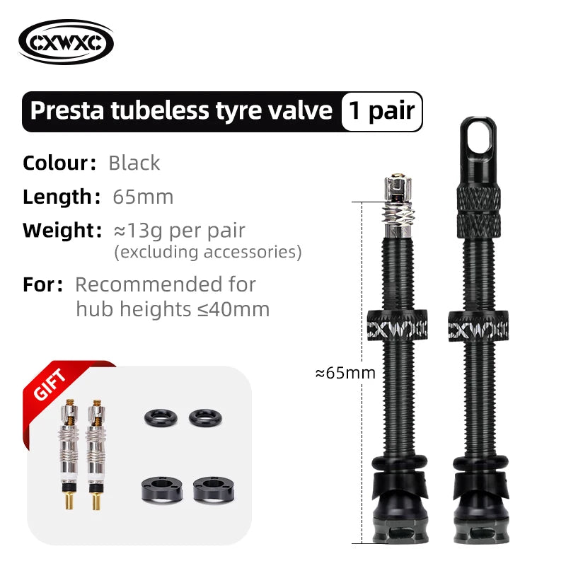 CXWXC 1Pair Bicycle Presta Valve 45/65/85mm Aluminum Alloy Valve For Tubeless Road/MTB/Gravel Bike Rim Valve Accessories