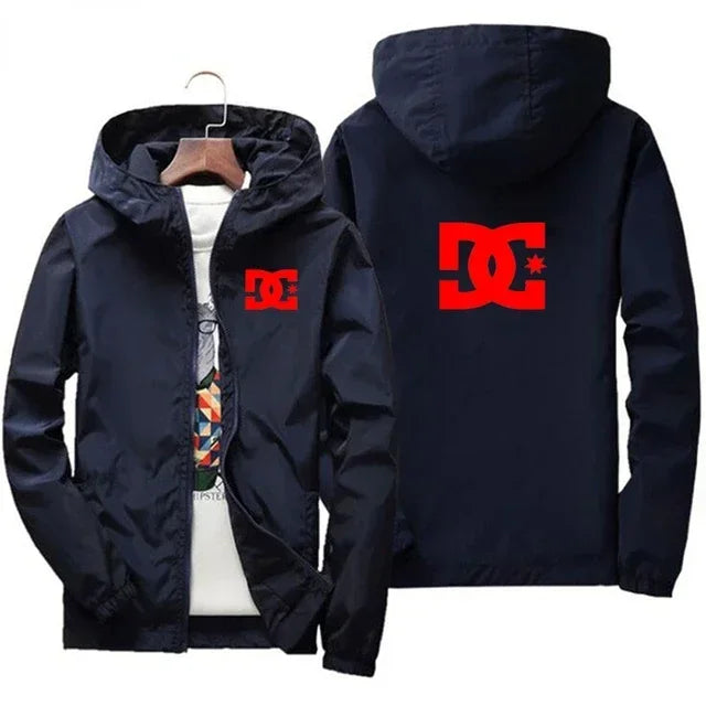 New men's hooded jacket, fashionable for outdoor use, windproof and waterproof, with zipper design, casual sports jacket