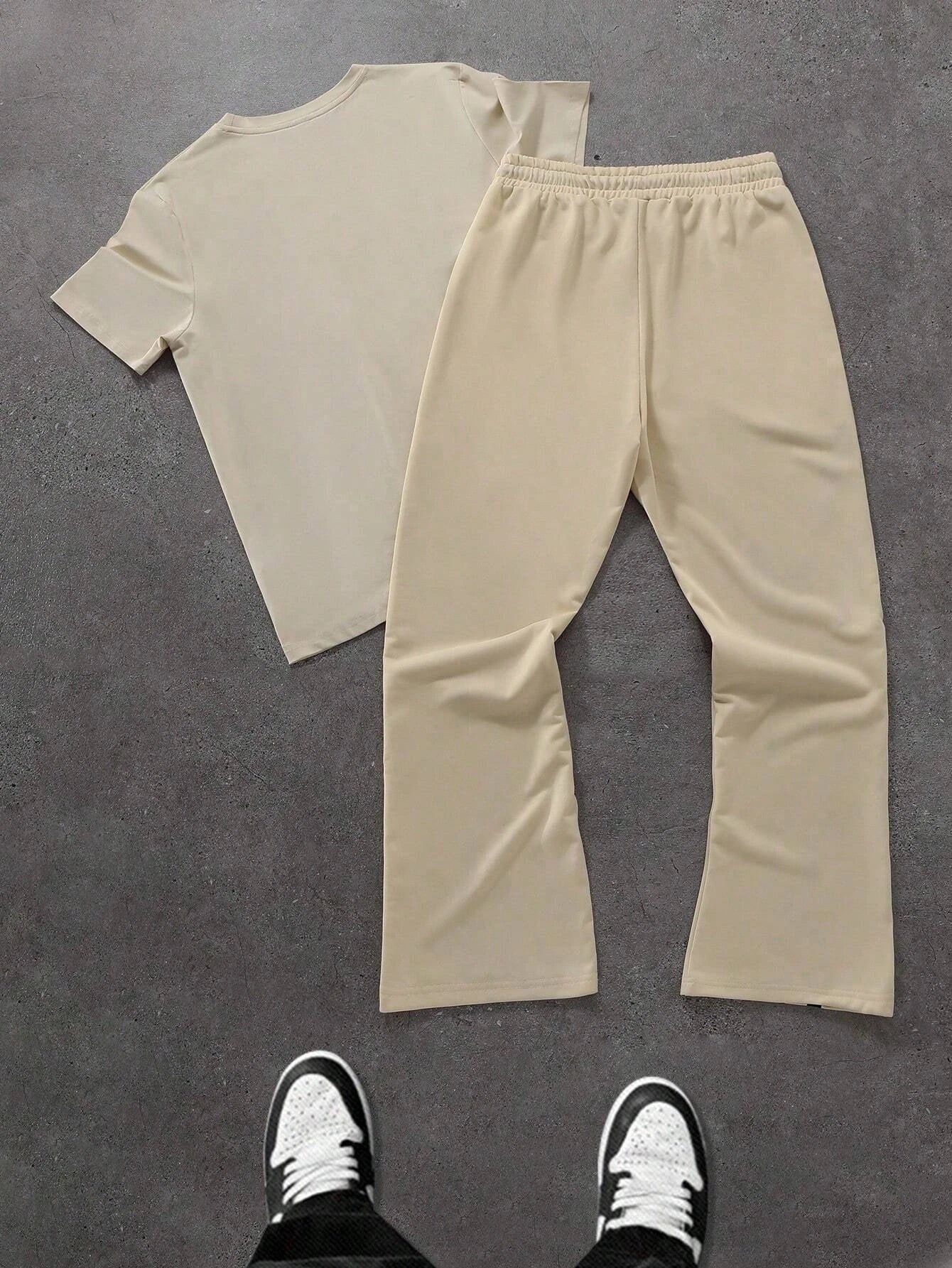 Men's Trendy Two Piece Fashion Hip Hop STRONG Letter Printed Crew Neck T-Shirt and Trousers Set Hip Hop Wear  Men's Clothing