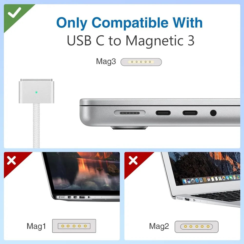 140W USB C to Magnetic 3 Cable, Charger for Mac Book Pro 16,15,14,13 inch,2021-2023 M1 M2 Mac Book Air Laptop Power Adapter