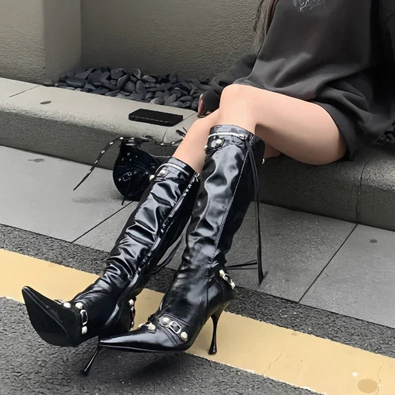 New Women Knight High Boots Fashion Tassels Side Zippers Ladies Elegant Pointed Toe Long Booties Women's Footwear