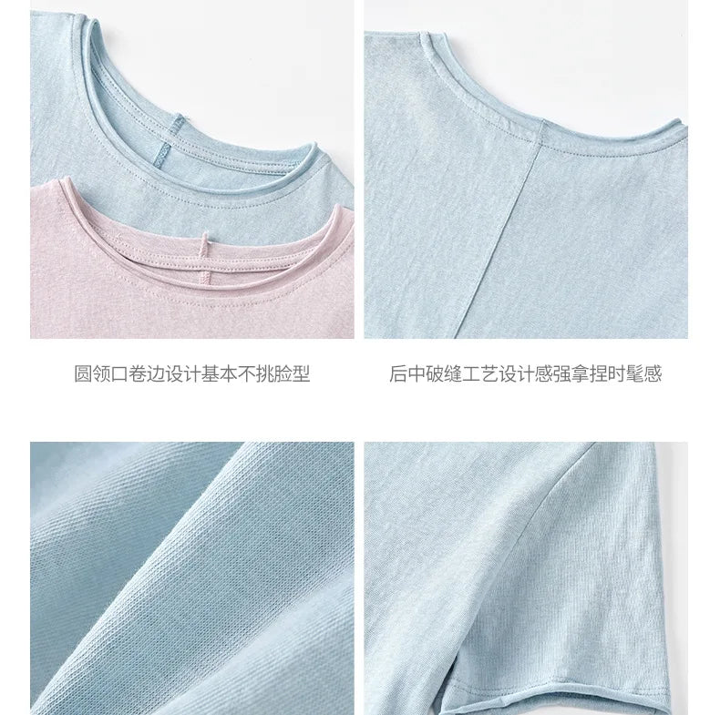 Solid Color Slim Fit Short Sleeve T Shirt for Women Summer New Cotton Blended Basic Tees Woman Thin Breathable Crew Neck T-shirt