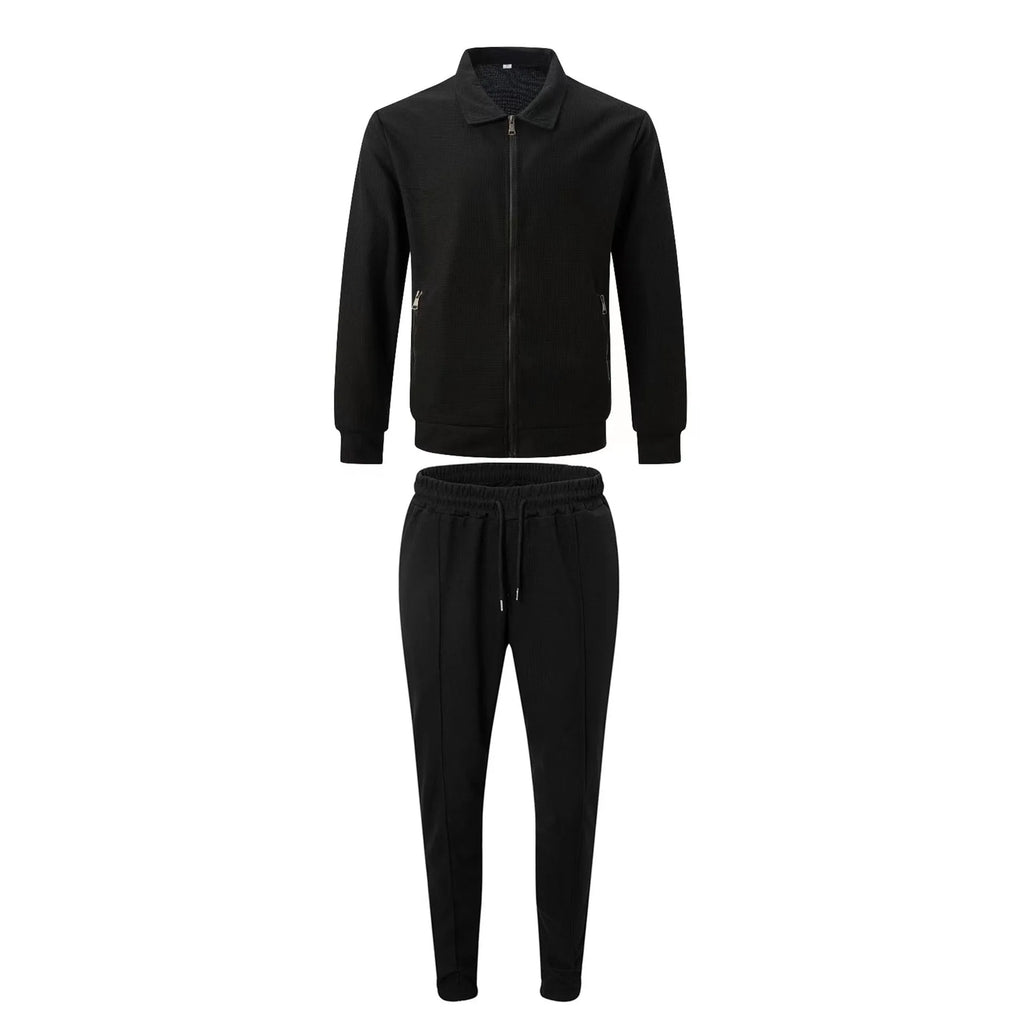 The new 2025 spring and autumn sports men's youth popular solid color jacket jacket trousers two leisure sports suit